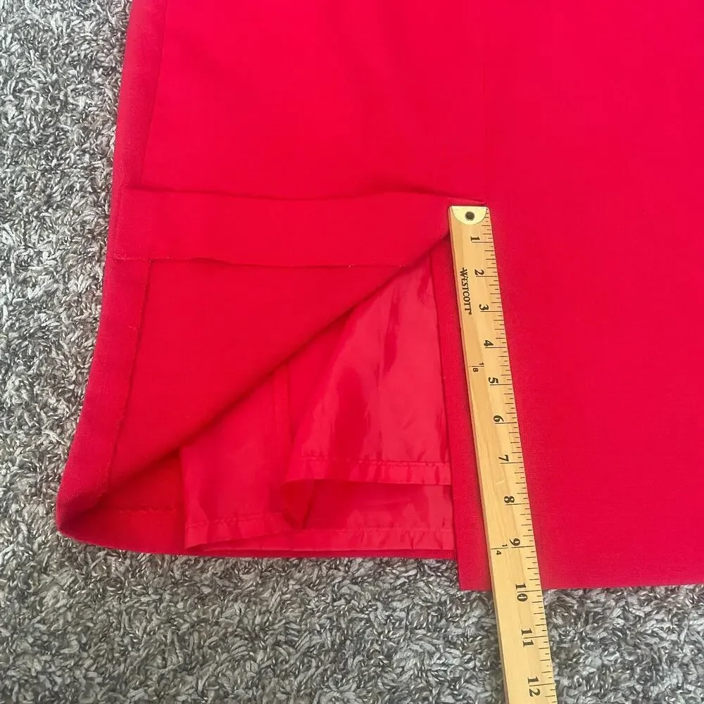 Vintage Pencil Skirt Size 12 Red Solid High Rise Midi Minimal Retro Career 90s